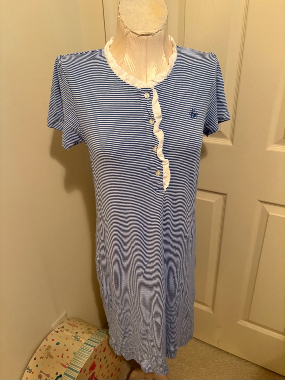 Lauren Ralph Lauren blue Striped Ruffle-Trim Nightgown - Women Intimates new M